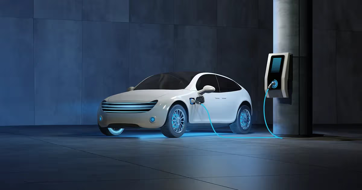 White electric vehicle charging in modern facility